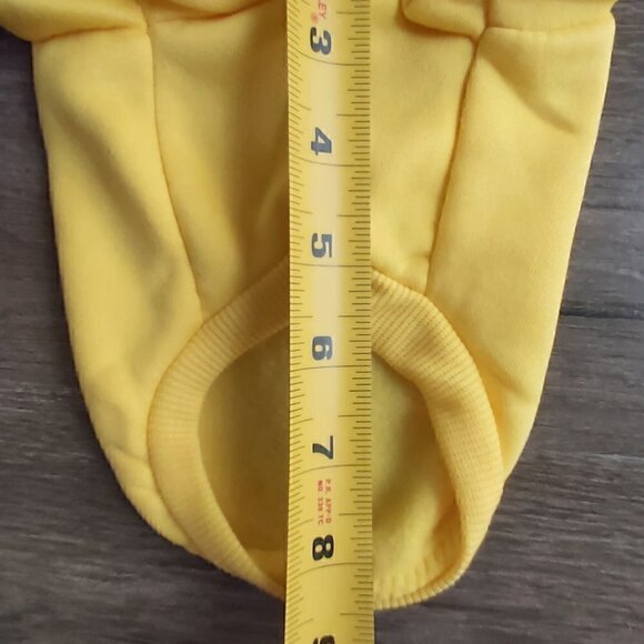 SMALL Yellow "DOGANGEL" Dog Shirt Hoodie With Green Stripes On the Front Legs - Picture 4 of 5